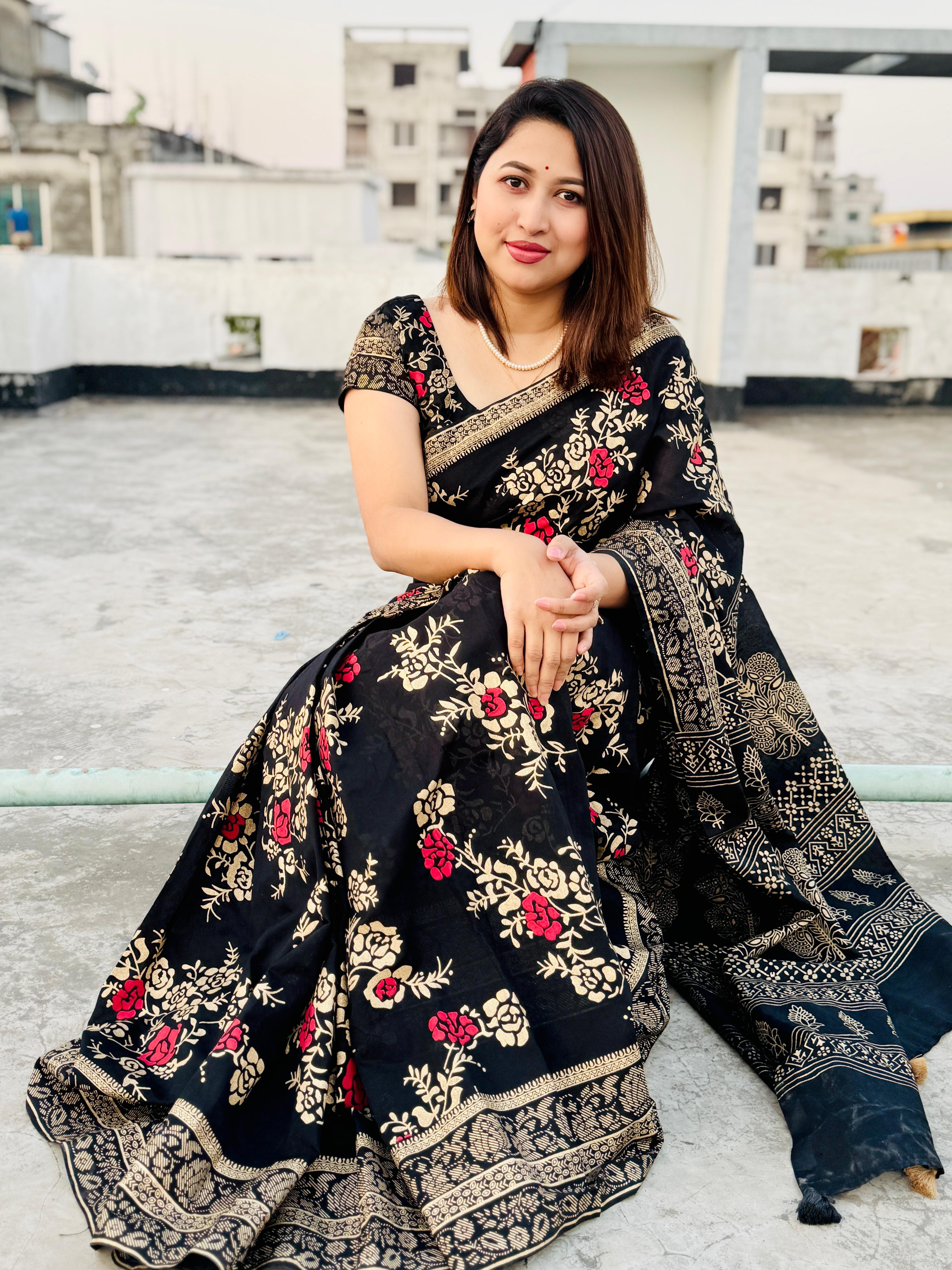 Dhupian Silk Saree with Screen Print Work, 6 Colours