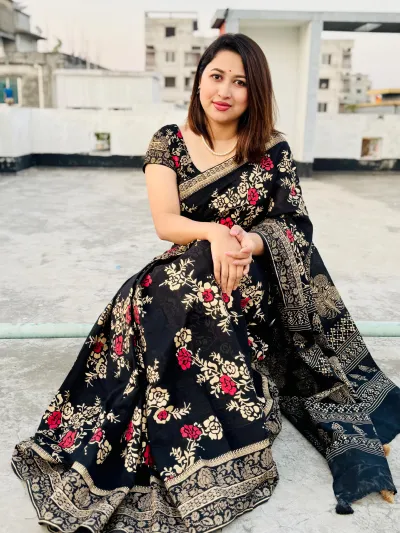 Dhupian Silk Saree with Screen Print Work, 6 Colours