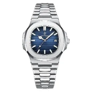 Poedagar 613 Luxury Stainless Steel Strap Watch (Blue Dial)