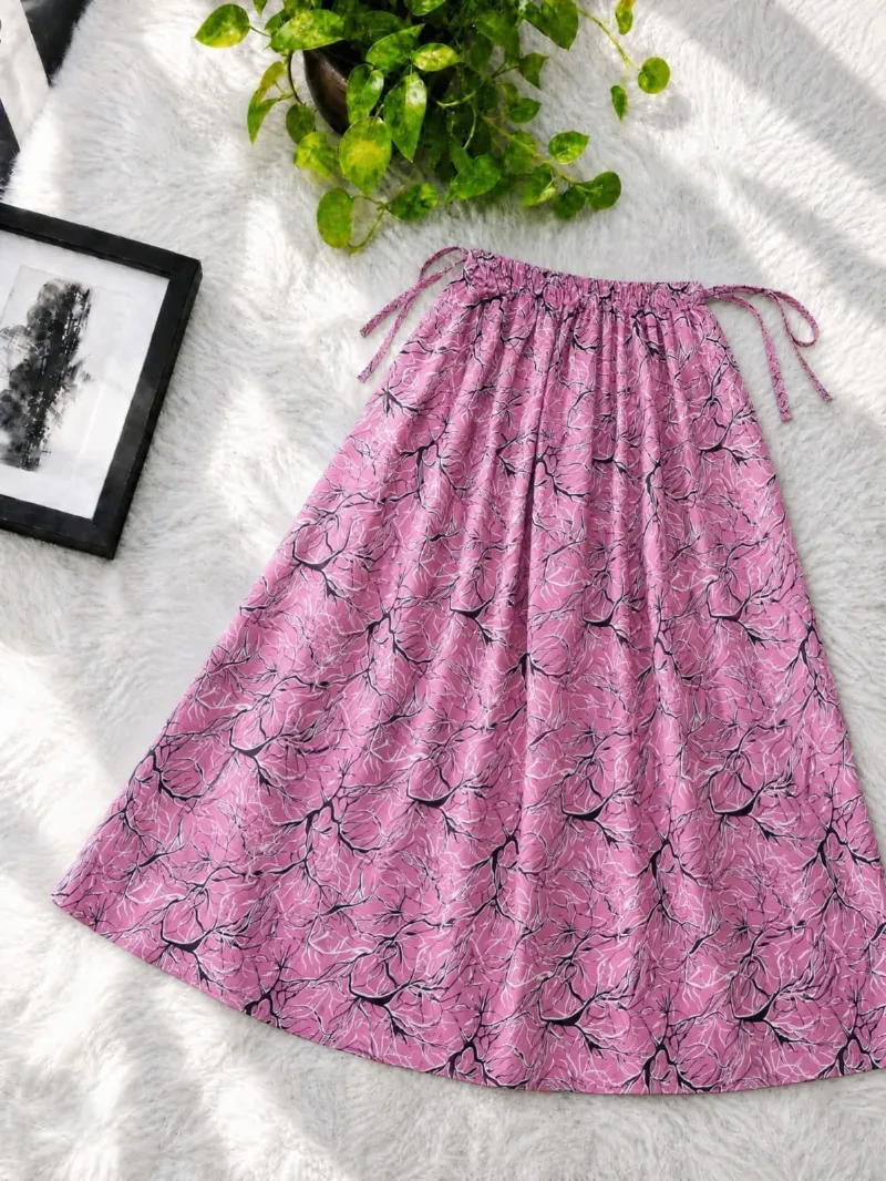 Women's Linen Skirt, Free Size Waist 28 to 44, 39 Inch Long