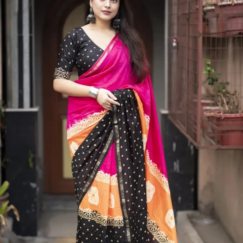 Women's Chanduri Silk Digital Print Saree with Blouse, 12.5 Haath