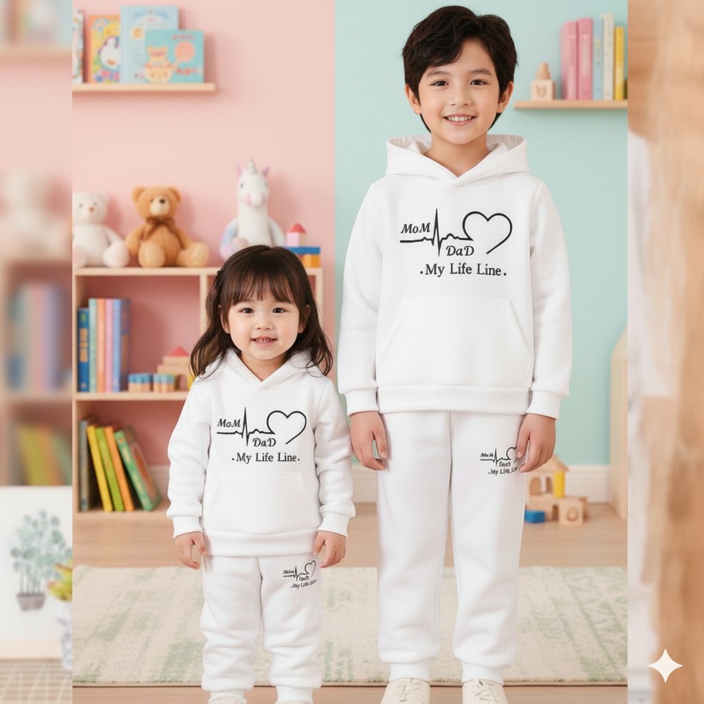 Baby Hoodie and Pant Set, One Side Brush, Sizes 1-2Y to 9-10Y