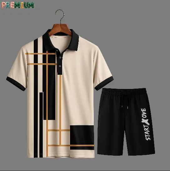Men's Pure Cotton Polo Shirt and Half Pant Combo, 200 GSM