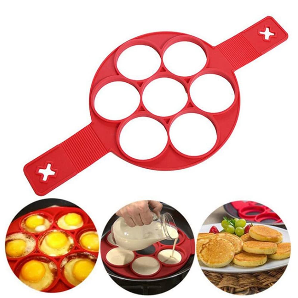 Magic Flip’n’Cook 7-Hole Silicone Pancake Maker & Egg Ring – Non-Stick Flip Cooker Mould for Easy Pancakes, Omelettes, Small Flatbreads & Snacks