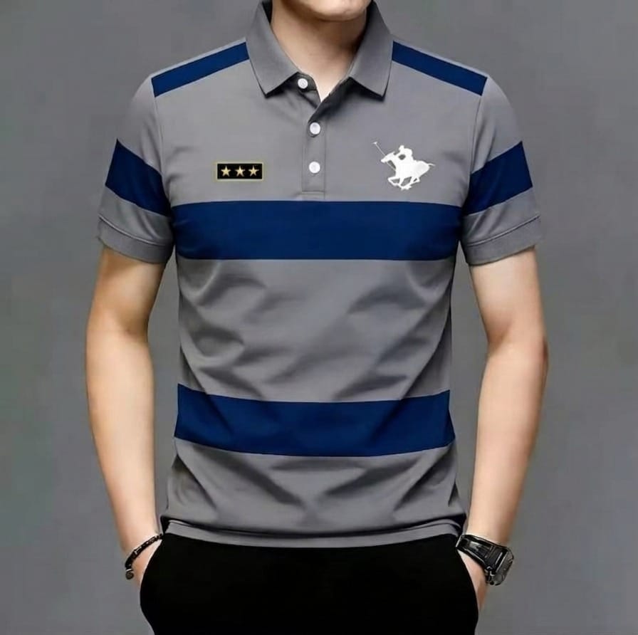Men's Striped Pique Cotton Polo Shirt, 210 GSM, 4 Colours