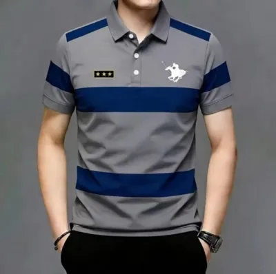 Men's Striped Pique Cotton Polo Shirt, 210 GSM, 4 Colours