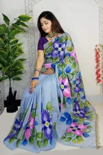 Women's Half Silk Saree with Hand Brush Paint Work