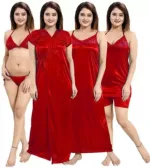 Women's Satin Night Dress Set with Long Nightie and Top