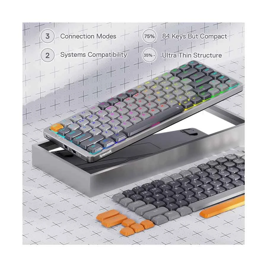 Redragon K652 Azure Low Profile Tri Mode Mechanical Keyboard White