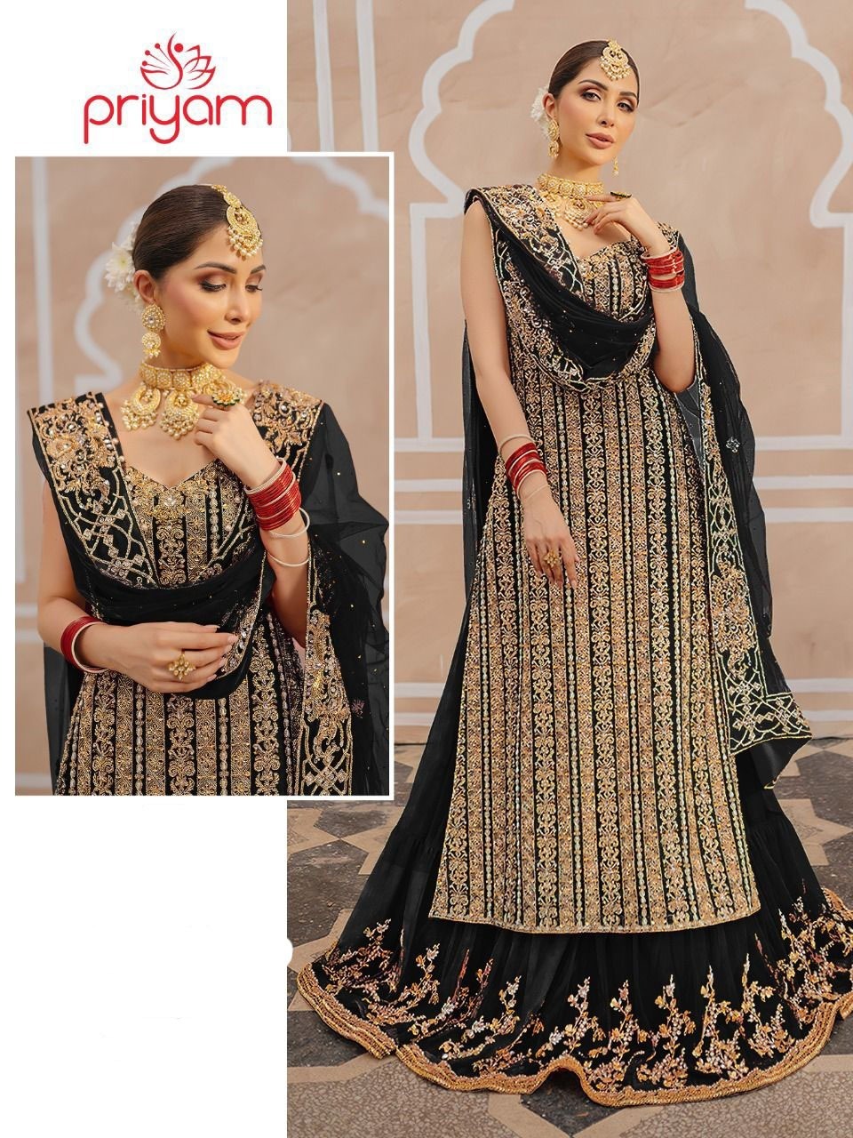 Women's Georgette Party Dress with Embroidered Skirt and Organza Orna
