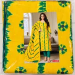Unstitched Premium Tie-Dye & Batik Printed Cotton Three-Piece Suit - Bright Yellow & Green