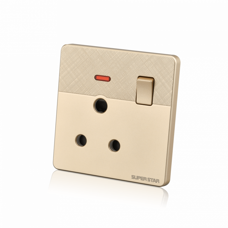 Super Star Gold Ray 3 Pin Round Socket With Switch