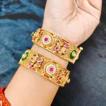Premium Antique Gold-Plated Bangle Set with Minakari & Stone Work
