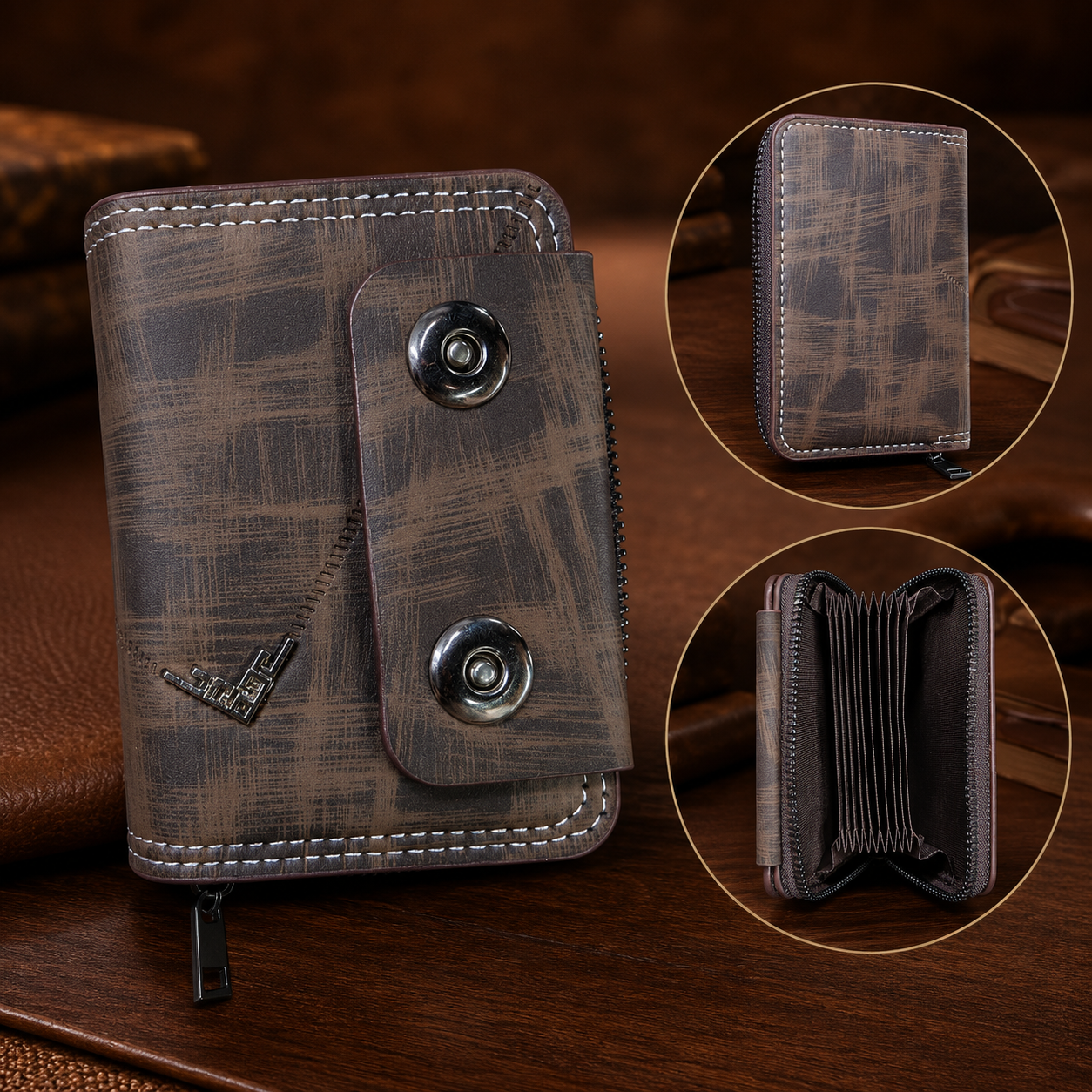 Multi-Compartment Zipper Wallet for Men