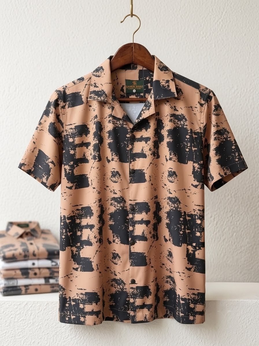 Men's Stretch Micro Stitch Print Half Sleeve Shirt, M to XXL