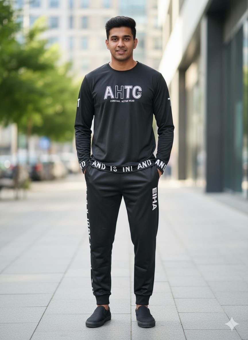 Men's Full Sleeve Mesh Tee and Trouser Set, Sizes L and XL