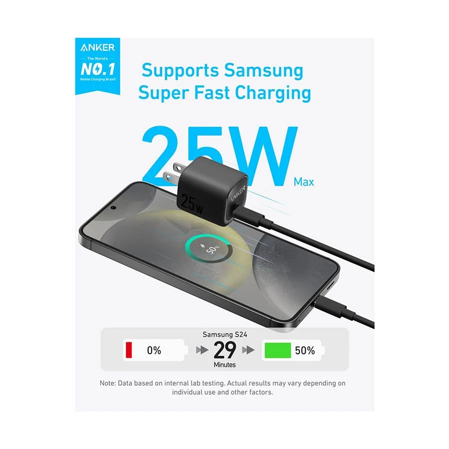 Anker 25W PPS+IQ USB-C Charger Black (US Plug)