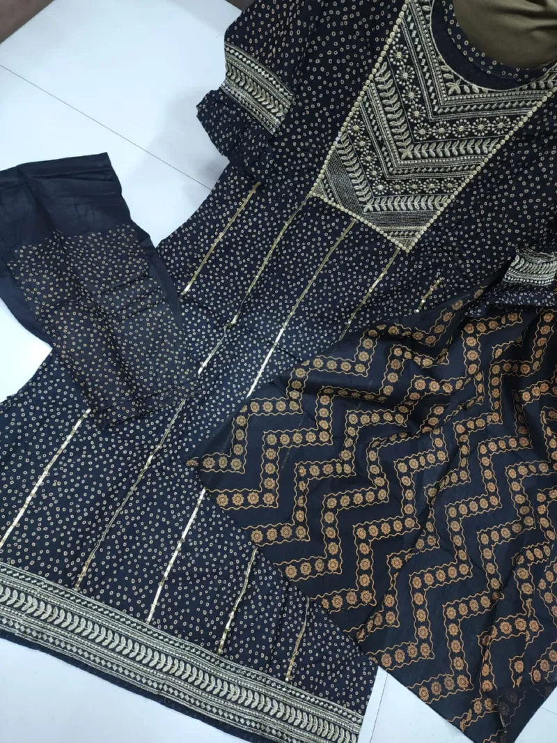Linen Three Piece with Neck Embroidery, Free Size 42