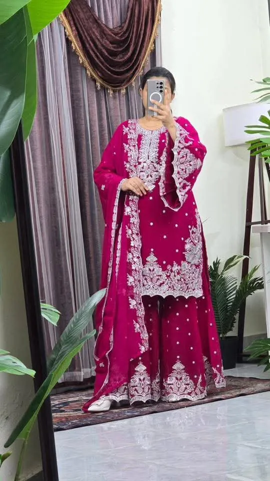 Georgette Embroidered Gharara Set with Lined Pant, 6 Colours
