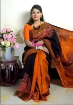 Dhupian Silk Saree with Block Print and Embroidery, 13 Haath