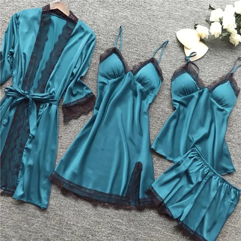 Women's Satin Nightwear Set, Nightie, Top and Short Pant