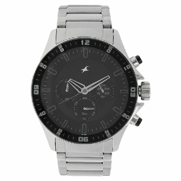 Fastrack NS3072SM01 Big Time Quartz Chronograph Black Dial Stainless Steel Strap Watch