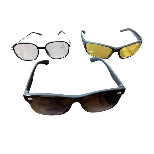 3 Glasses Combo Package - Stylish White Glasses & Black Glasses & Night Vision Sunglasses - 3 in One