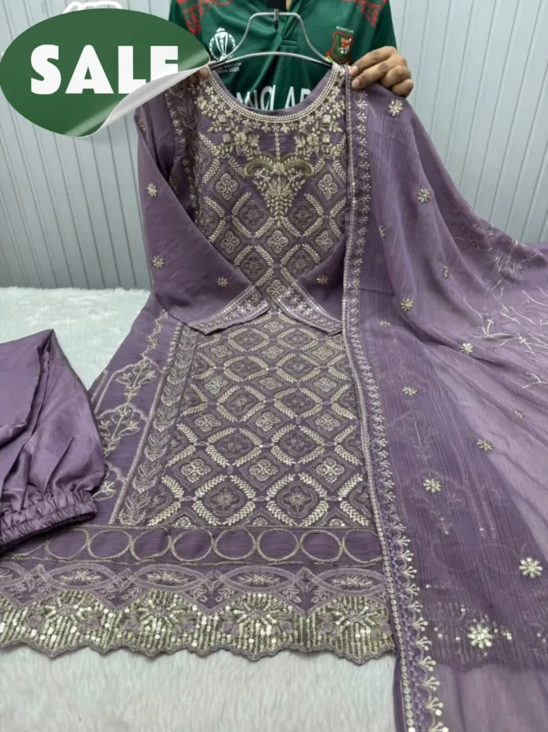 Women's Chinon Georgette Three Piece, Topeto Silk Salwar