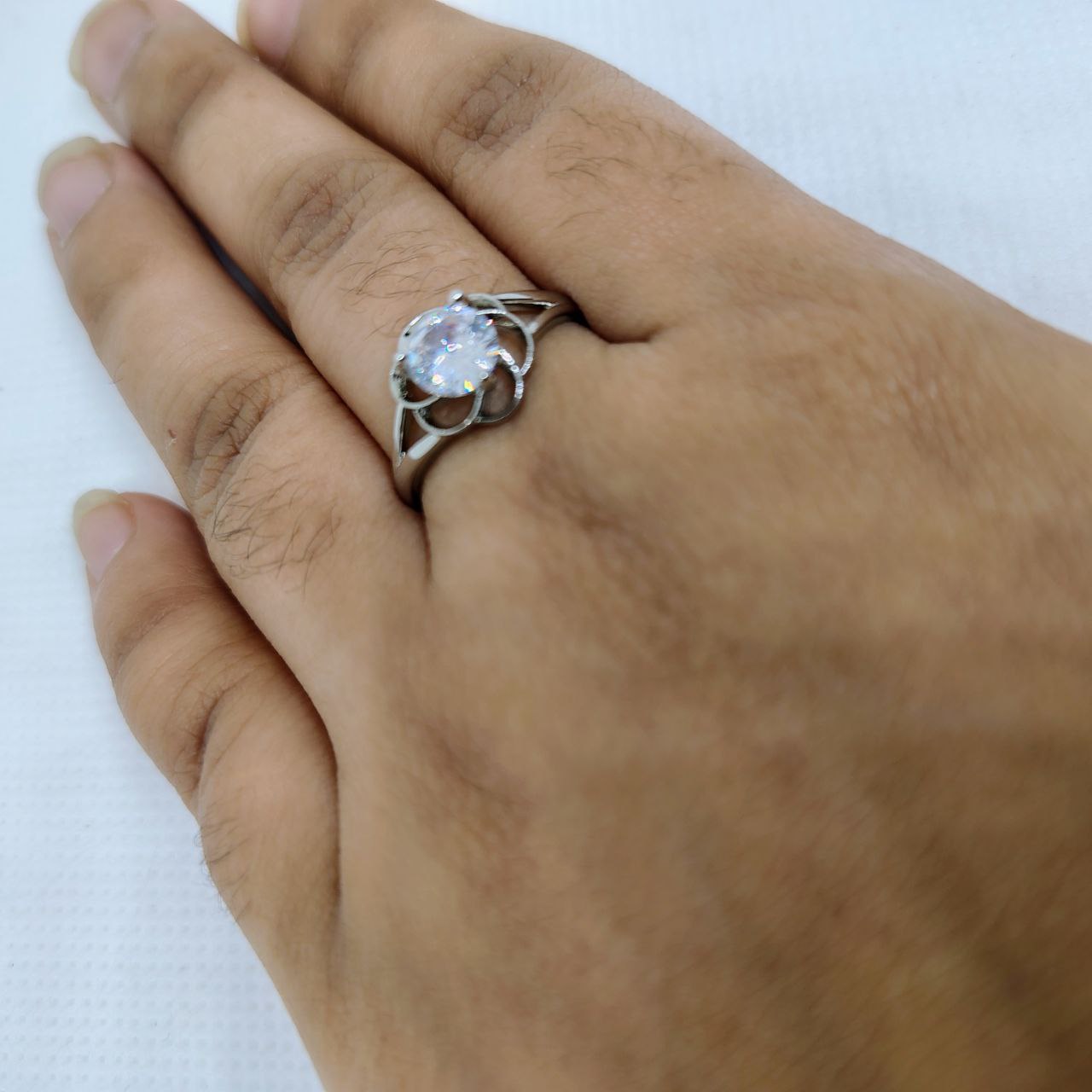 Crystal Bloom Silver Ring
