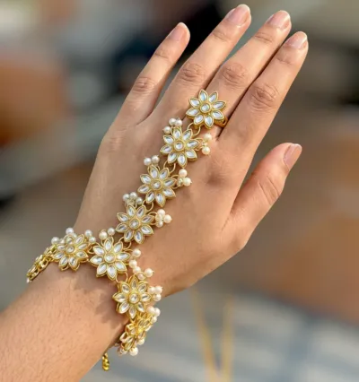 Royal Kundan and Pearl Hathphool Hand Ornament