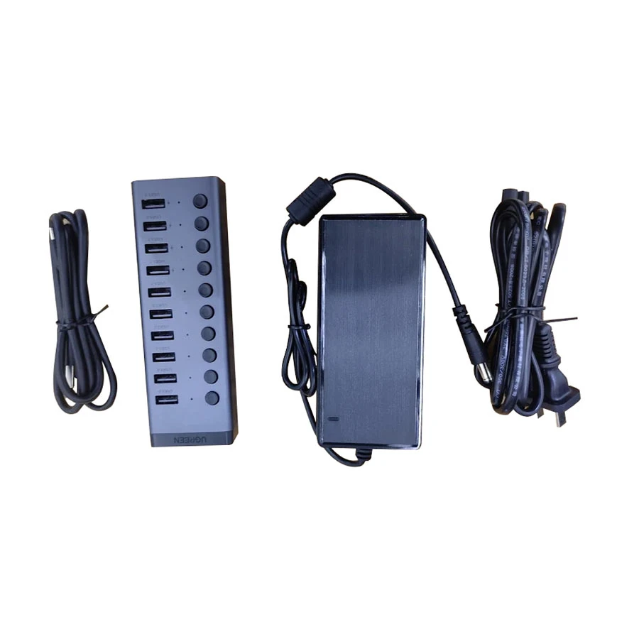 UGREEN CM482 30779 10 Port USB Hub with Power Adapter, Black