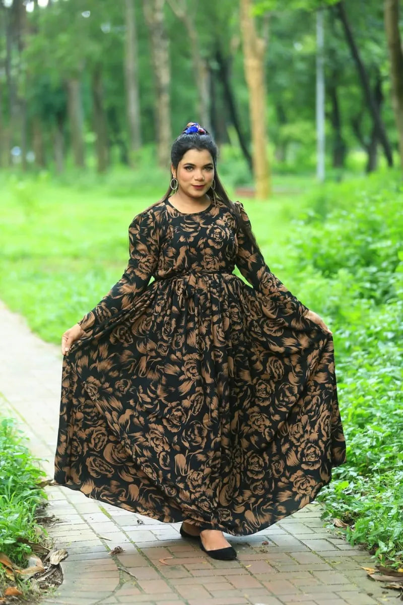 Fully Stitched Printed Pori Gown for Women, Free Size up to 44