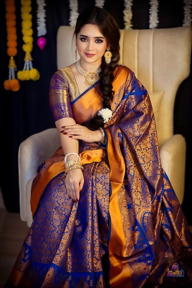 Kanjivaram Silk Saree with Running Blouse, 13+ Haath, 4 Colours