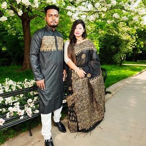 Exclusive Dhupian Silk Saree & Punjabi Couple Dress