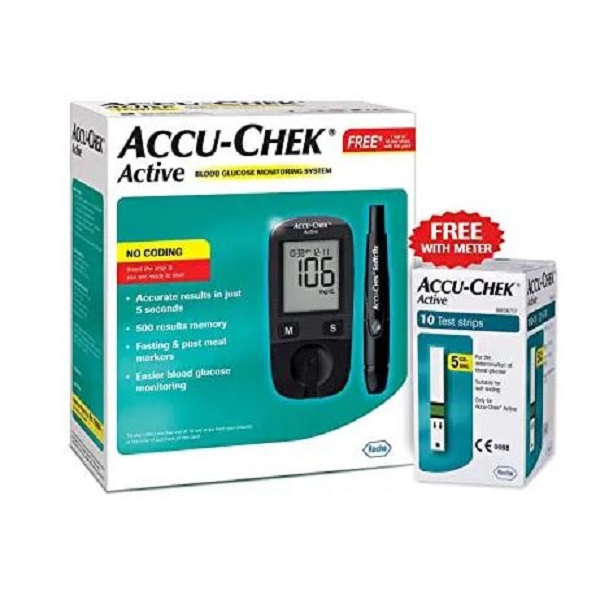 Accu-Chek Active Glucose Monitor With Free 10 Test Strips