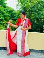 Red Paar White Half Silk Saree, 12.5 Haath, 6 Colours