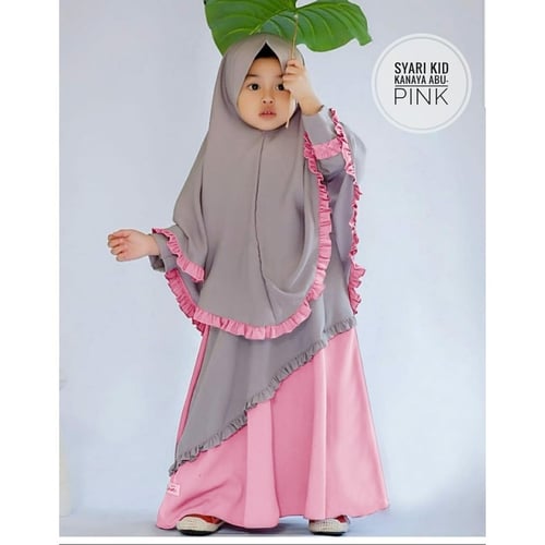 Girls' Borka and Hijab Set in Cherry Fabric, 4 Colours