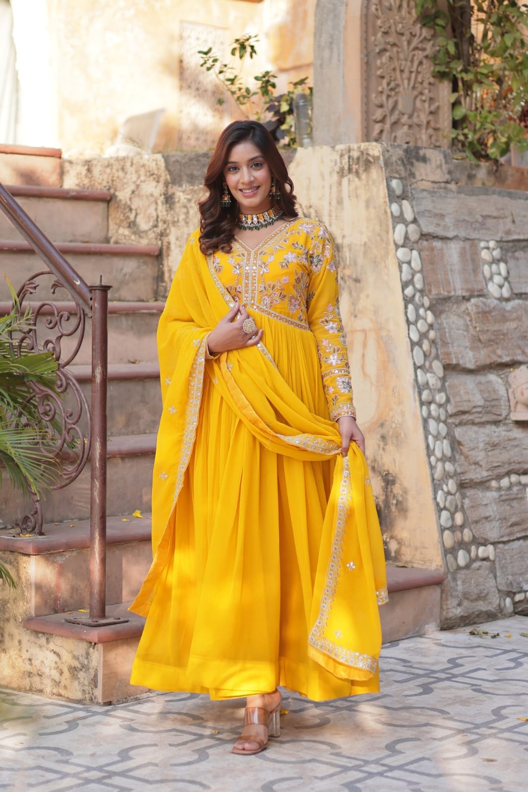 Women's Sequin Embroidered Georgette Party Gown Three Piece