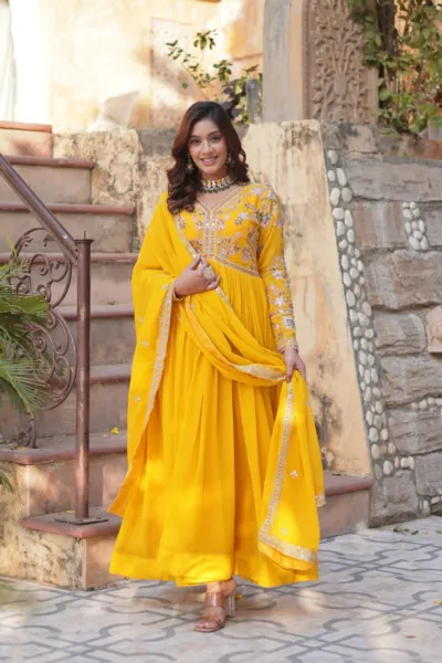 Women's Sequin Embroidered Georgette Party Gown Three Piece