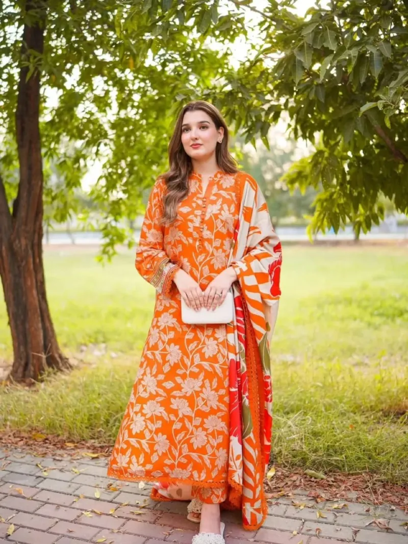 Micro Stitch Digital Print Three Piece with Bindu Orna