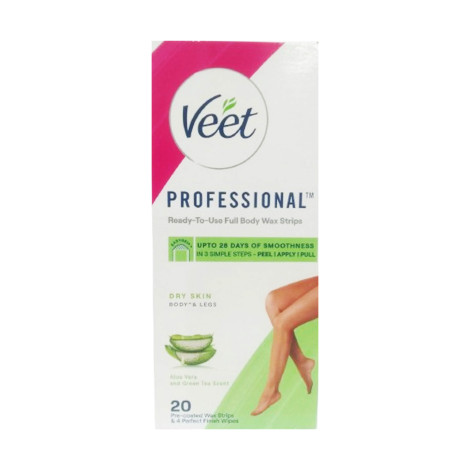 Veet Professional Ready To Use Aloe Vera Full Body 20 Wax Strips (France)