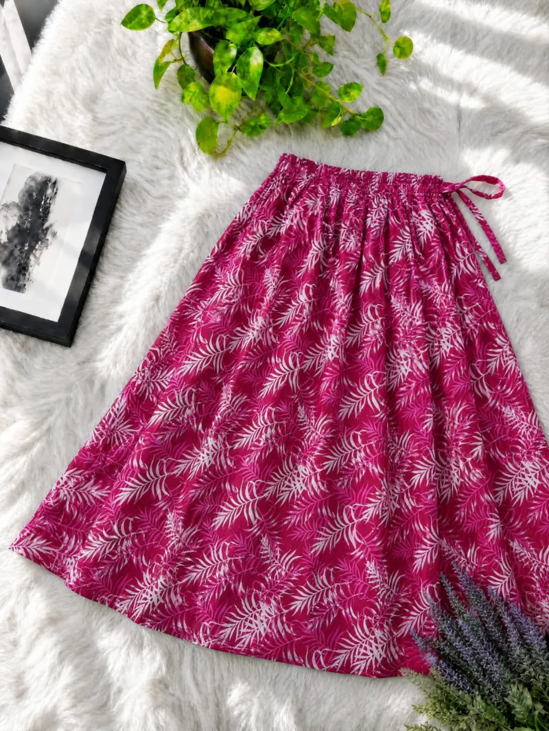 Women's Linen Skirt, Free Size Waist 28 to 44, 39 Inch Long