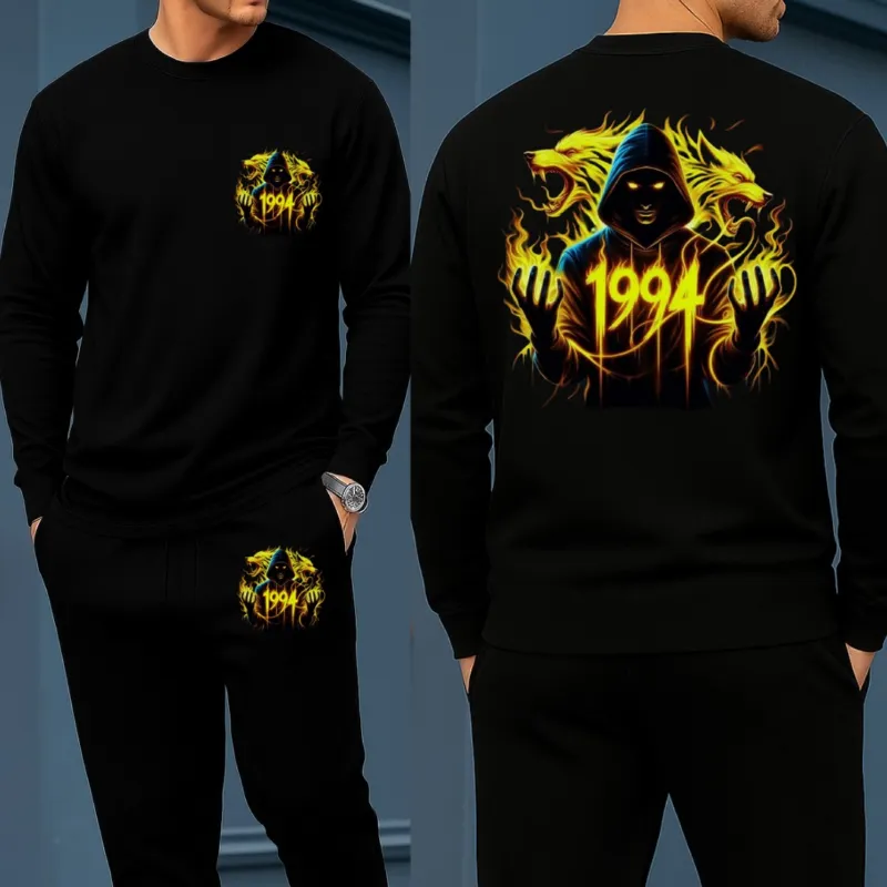 Men's Long Sleeve Drop Shoulder Cotton Tee and Trouser Set