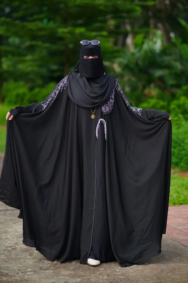 Abaya, Inner and Hijab Set with Lace Work, Free Body Size