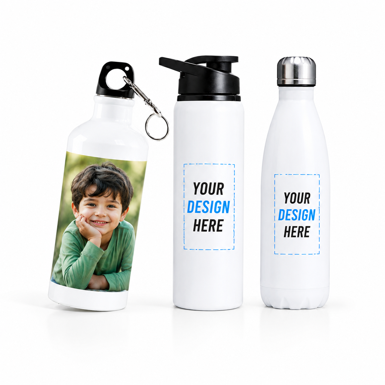 Customizable 500ml White Aluminum Water Bottle – Lightweight Glossy Finish Personalized Sports Bottle with Carton Box