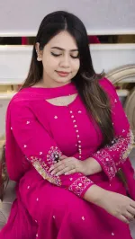 Linen Sequin Embroidery Three Piece with Stone Chiffon Orna