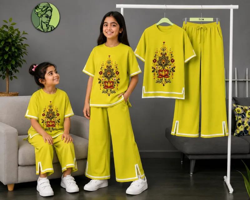 Kids' 3D Print Cotton Puja T-Shirt and Pant Set, 2 to 12 Years