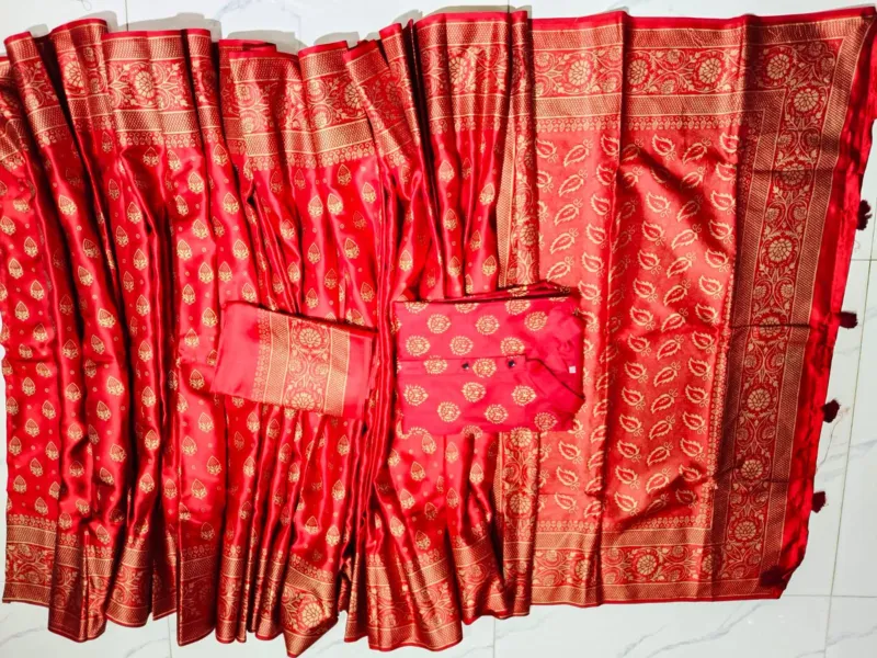 Dhupian Silk Block Print Panjabi and Silk Saree for Couples
