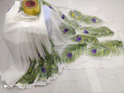Half Silk Saree with Hand Painted Work in 6 Colours, 12 Haath