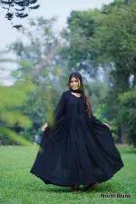 Georgette Three Piece with Linen Salwar, Free Size 44